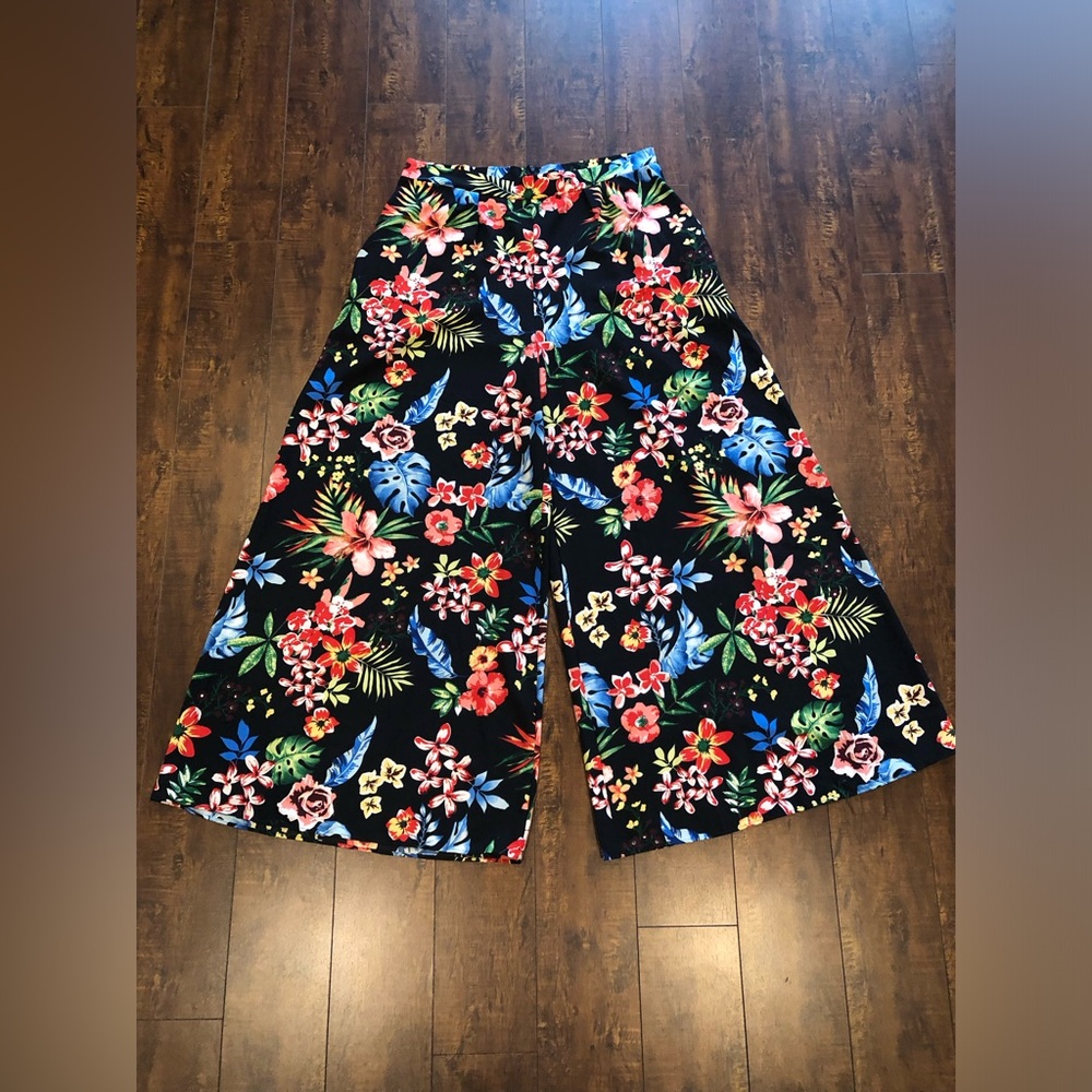 QUUM TRENDY FLARED WIDE LEG FLORAL PANTS 3X